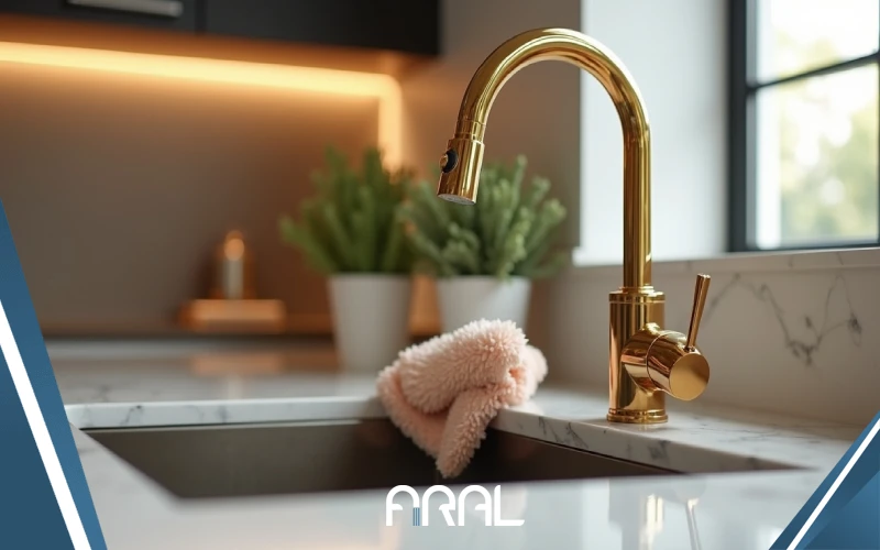 تمیز کردن شیرآلات طلایی با پارچه نرم